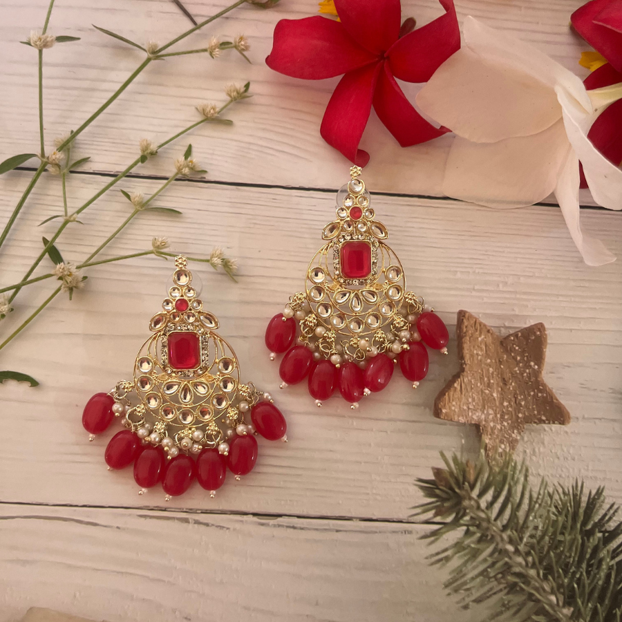 Pink Kundan Chandbali Earrings