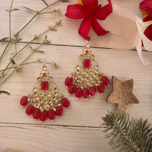 Pink Kundan Chandbali Earrings