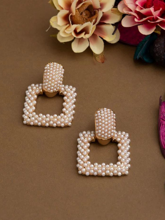 Gold Plated Square Shaped Designer Pearl Earring