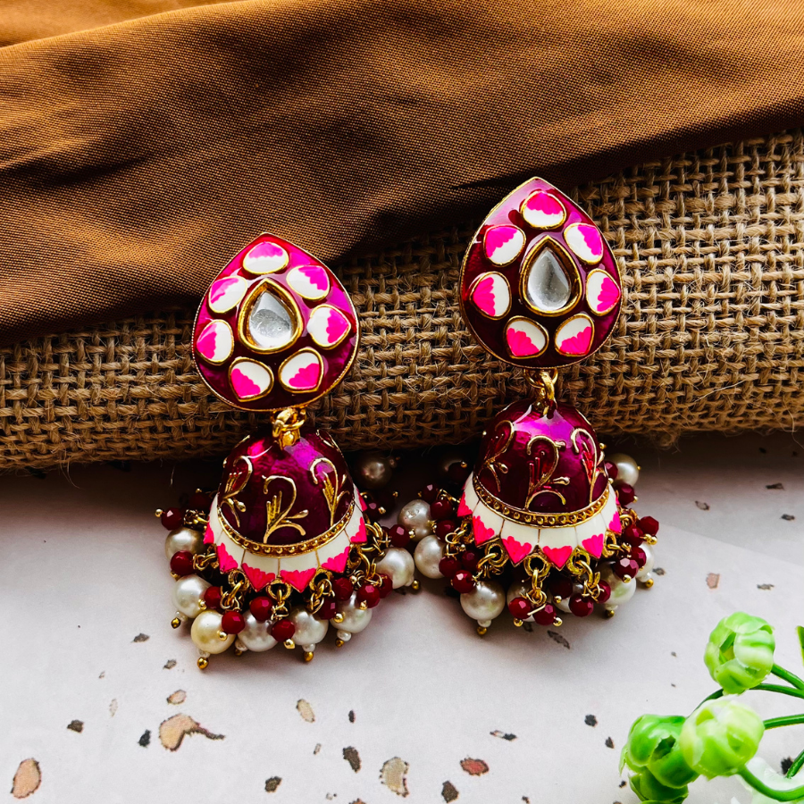 Beautiful Meenakari Bell Jhumkas Earrings