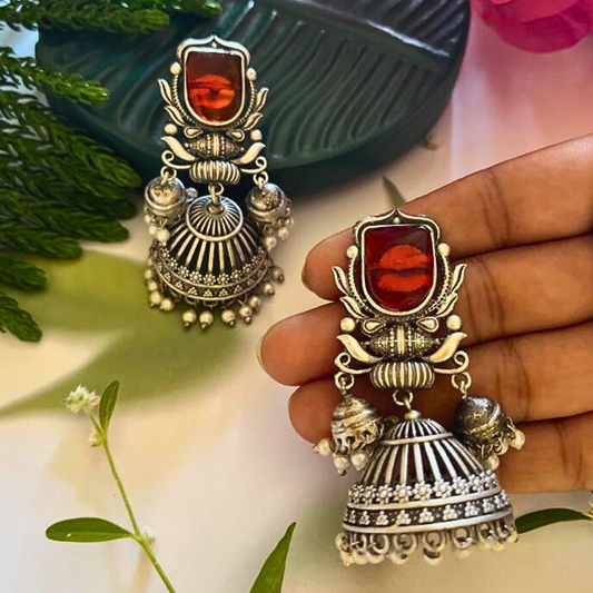 Red Trendy Monalisa Stone Jhumki