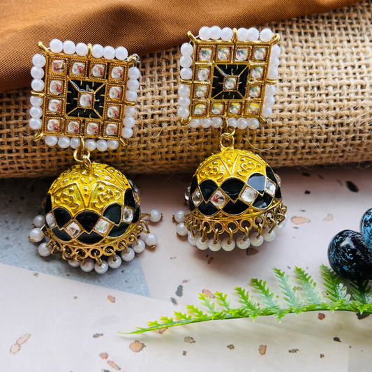 Lemon Green and Black Jhumkas Earrings