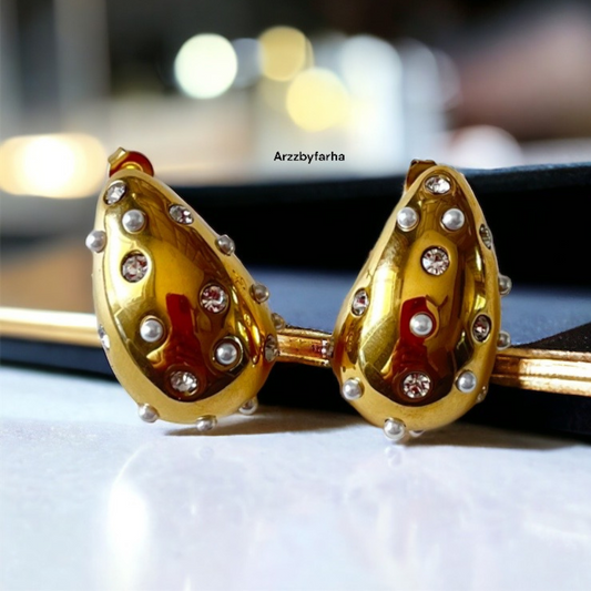 Luxe AD & Pearl Studded Teardrop Earrings