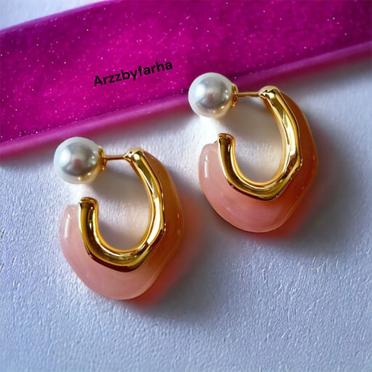 Luxe Geometric Back Pearl Earrings