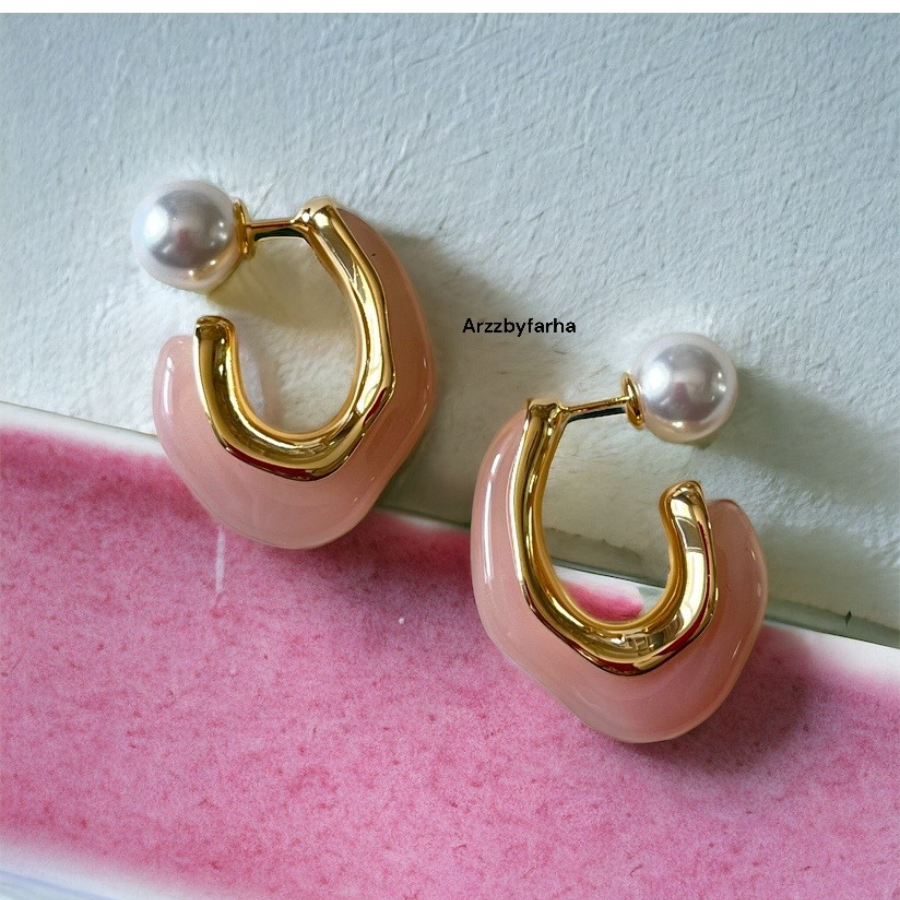 Luxe Geometric Back Pearl Earrings