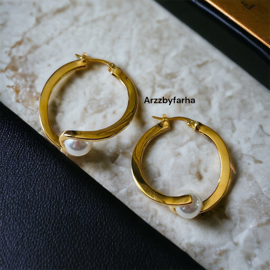 Luxe Gold Pearl Hoop Earrings