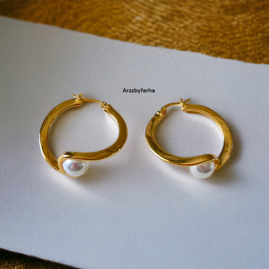 Luxe Gold Pearl Hoop Earrings