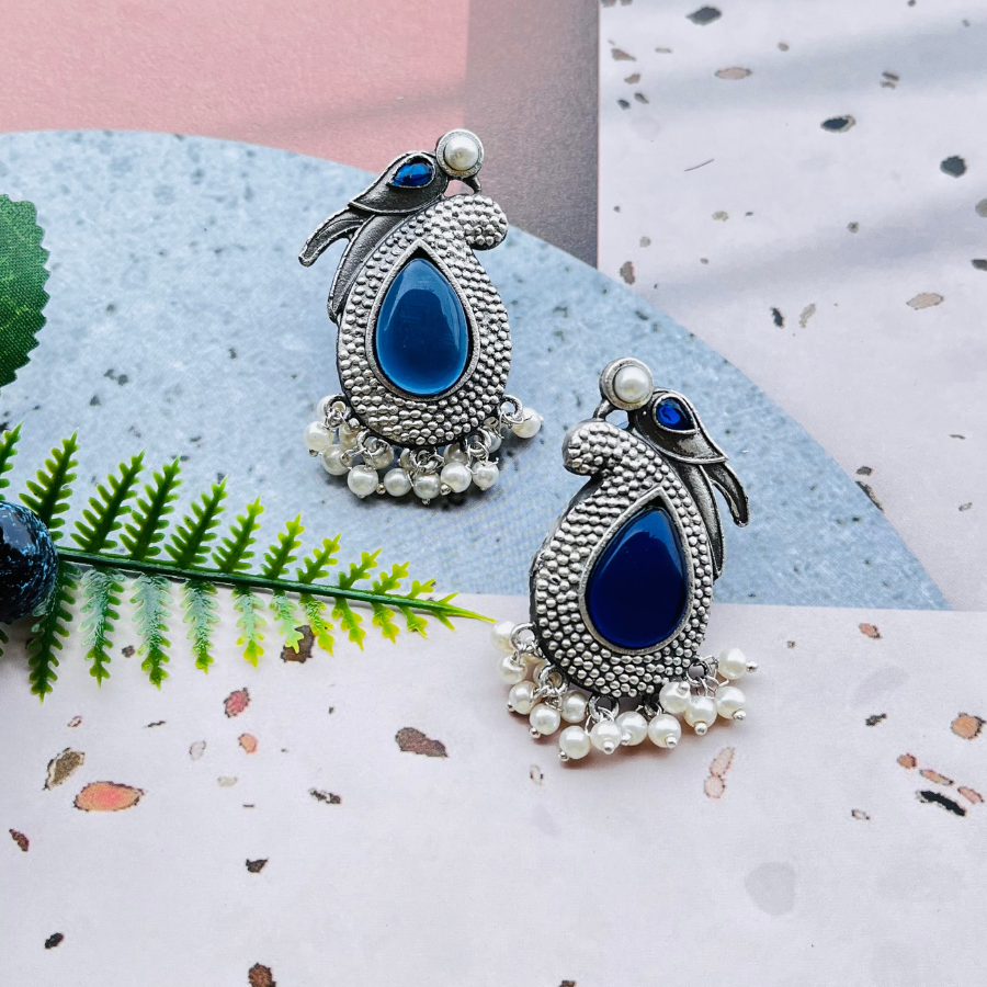 Bird Silver Plated Monalisa Stone Stud Earrings