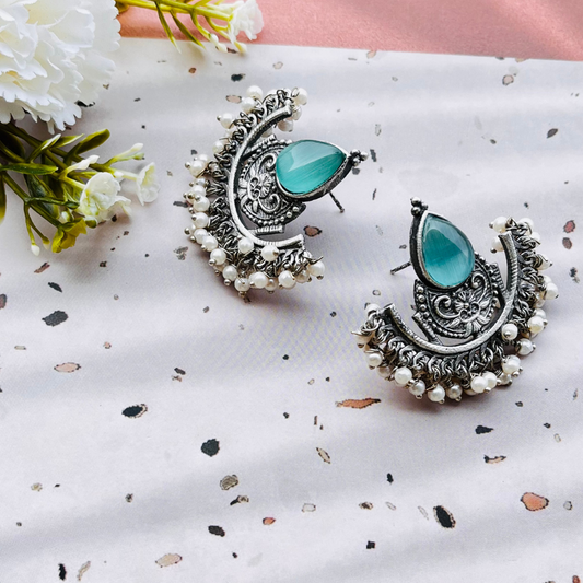 Beautiful Crescent Shape Monalisa Stone Stud Earrings