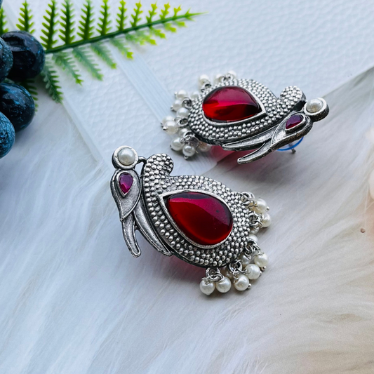 Bird Silver Plated Monalisa Stone Stud Earrings