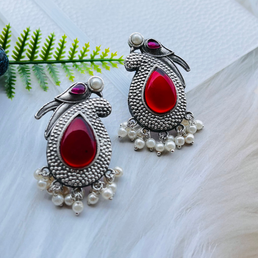 Bird Silver Plated Monalisa Stone Stud Earrings