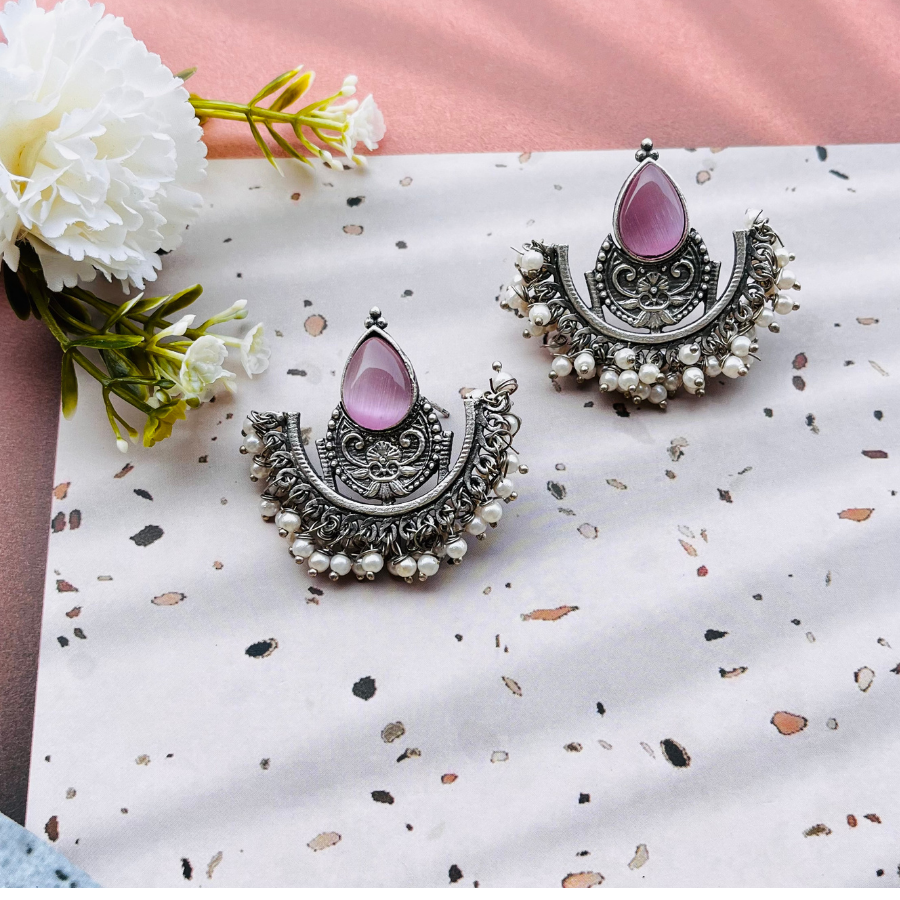 Beautiful Crescent Shape Monalisa Stone Stud Earrings