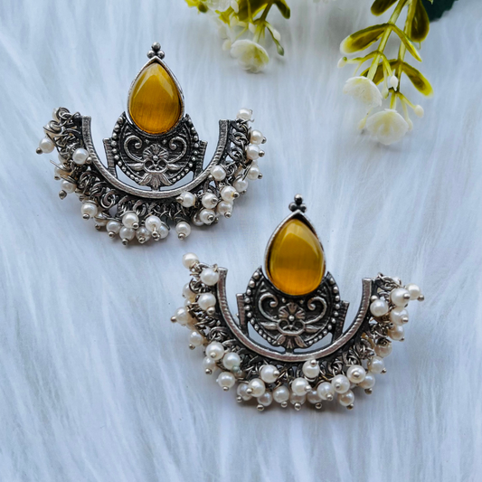 Beautiful Crescent Shape Monalisa Stone Stud Earrings