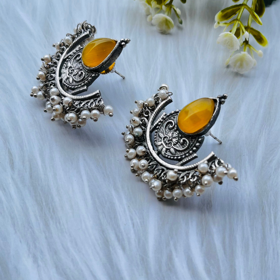 Beautiful Crescent Shape Monalisa Stone Stud Earrings