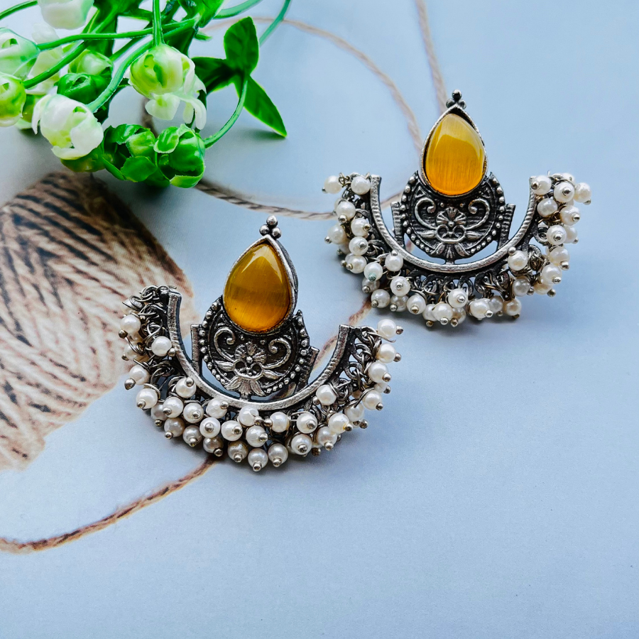 Beautiful Crescent Shape Monalisa Stone Stud Earrings