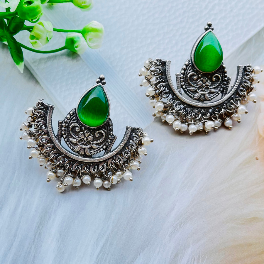 Beautiful Crescent Shape Monalisa Stone Stud Earrings
