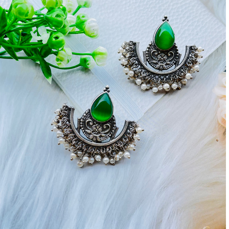 Beautiful Crescent Shape Monalisa Stone Stud Earrings