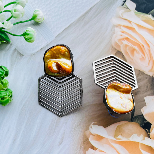 Orange MOP Pentagon Shaped Hoop Earrings