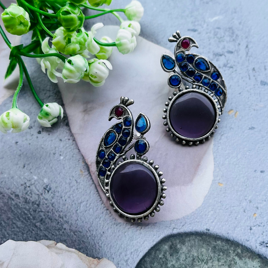 Peacock Silver Plated Monalisa Stone Stud Earrings