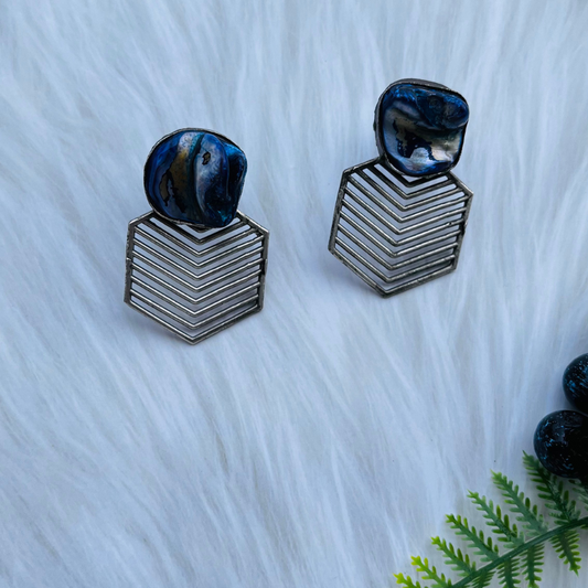 Blue MOP Pentagon Shaped Hoop Earrings