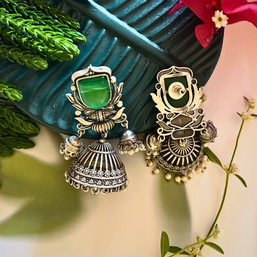 Green Trendy Monalisa Stone Jhumki