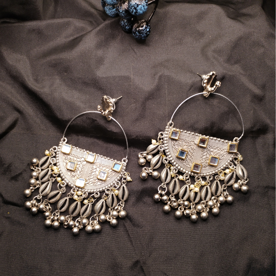 Dual Tone Crescent Shaped Hoop Earrings