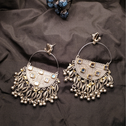 Dual Tone Crescent Shaped Hoop Earrings
