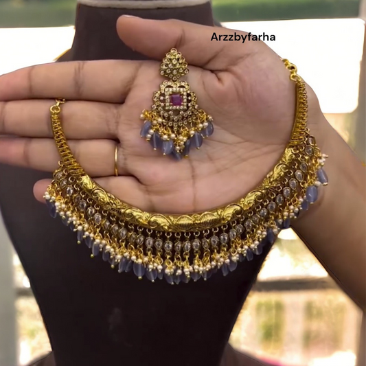 Zeenat Purple Choker Necklace Set