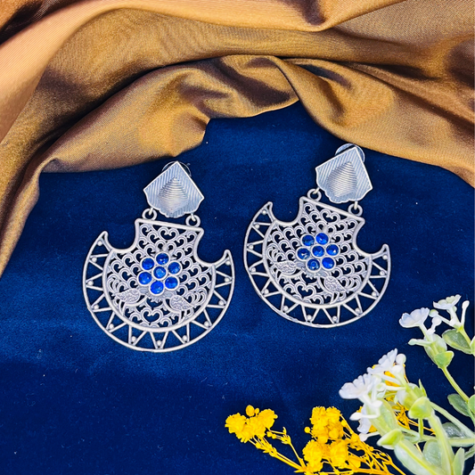 Silver Blue Chandbali Earrings