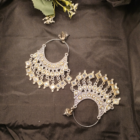 Dual Tone Crescent Shaped Hoop Earrings