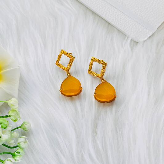 Yellow Drop Monalisa Stone Earring