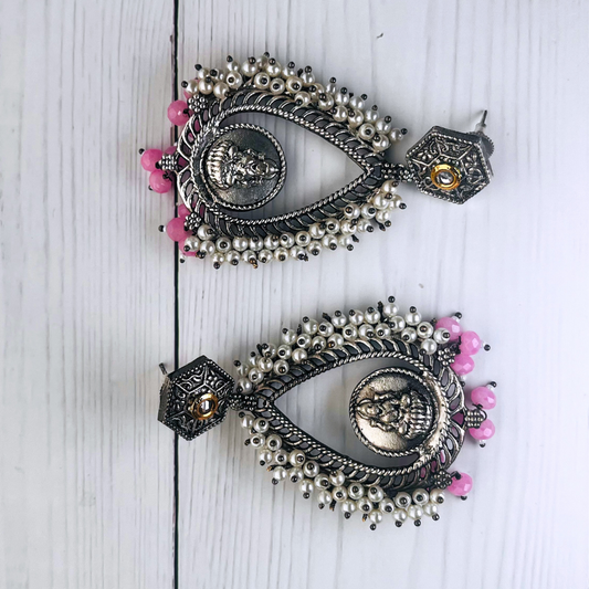 Premium Temple German Silver Drop Earrings