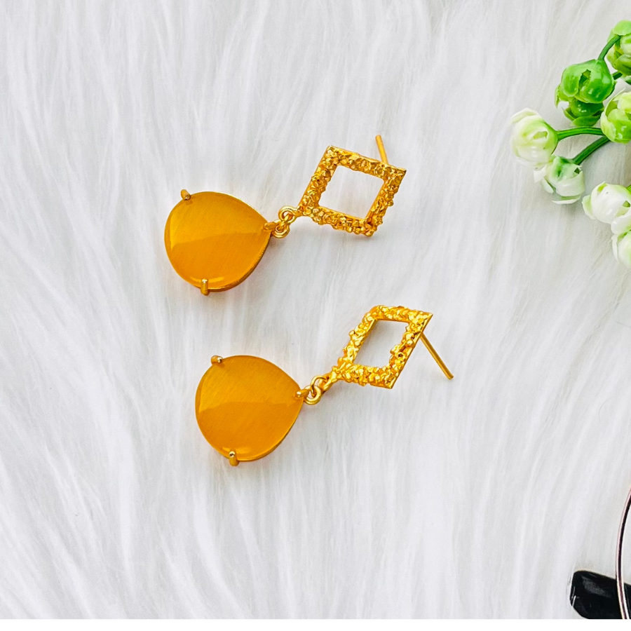 Yellow Drop Monalisa Stone Earring