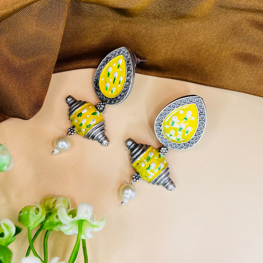 Yellow Handprinted Drop Earrings