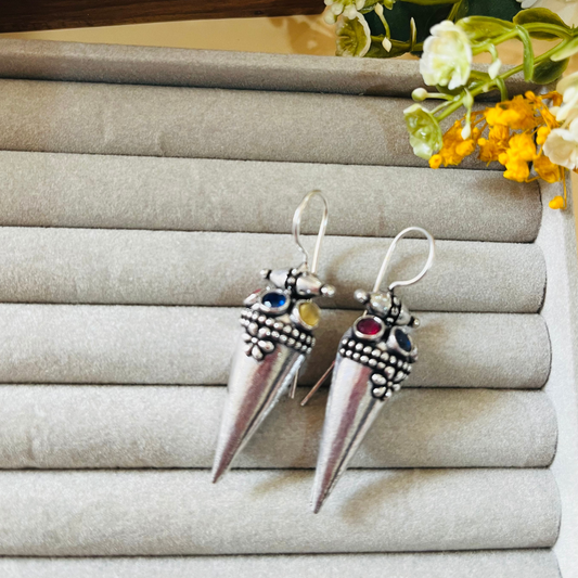 Silver Oxidised Hook Earrings