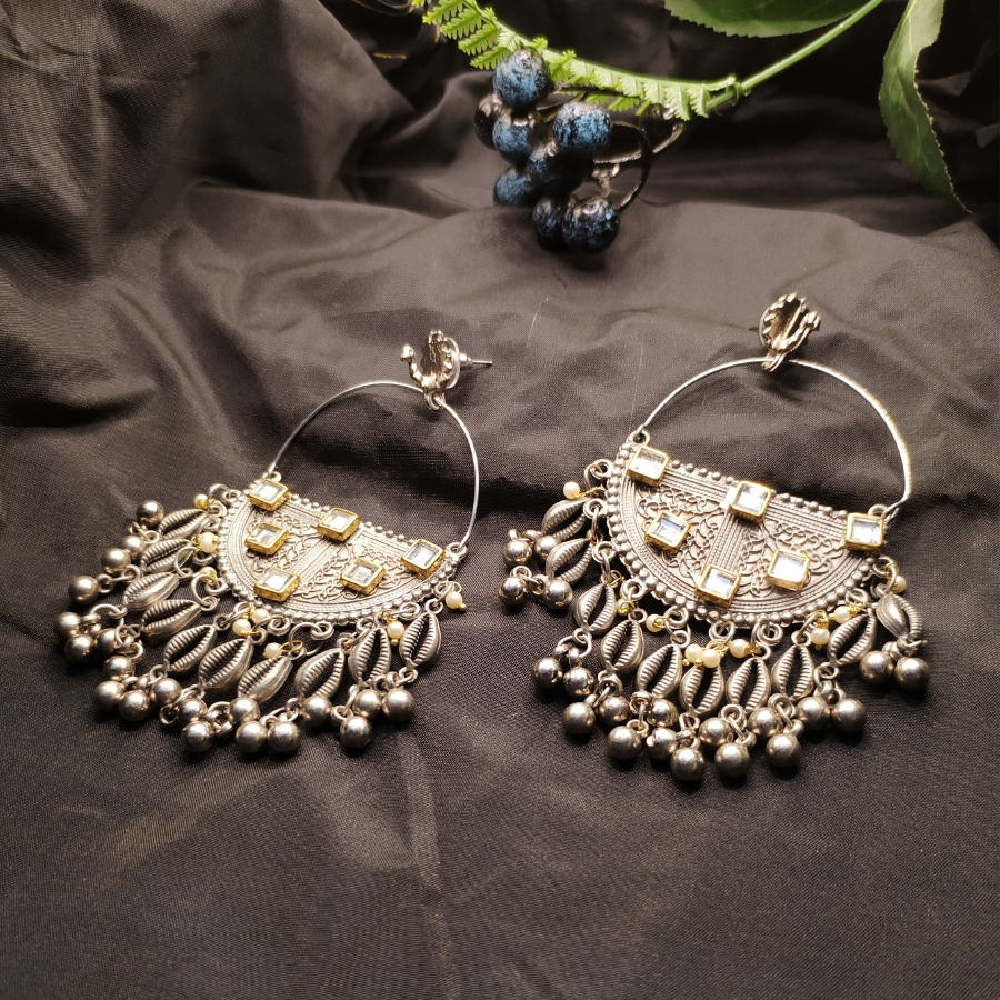 Dual Tone Crescent Shaped Hoop Earrings