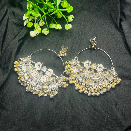 Dual Tone Crescent Shaped Hoop Earrings