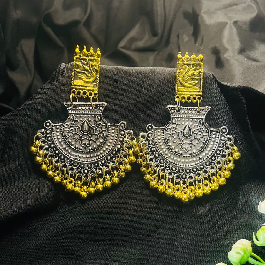Oxidized Dual Tone Silver Plated with Gold Ghunghroo Dangler