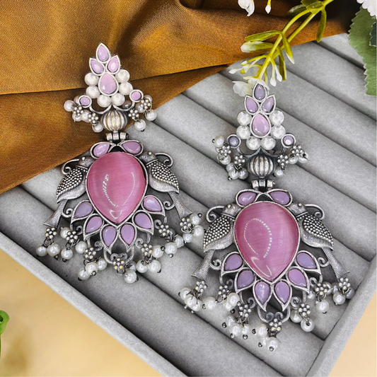 Pink Silver Brass Earrings
