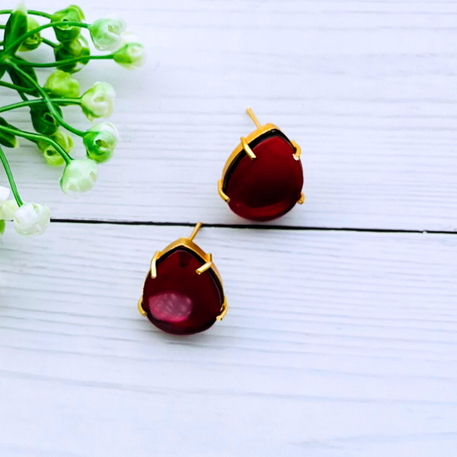 Maroon Monalisa Stone Studs Earrings