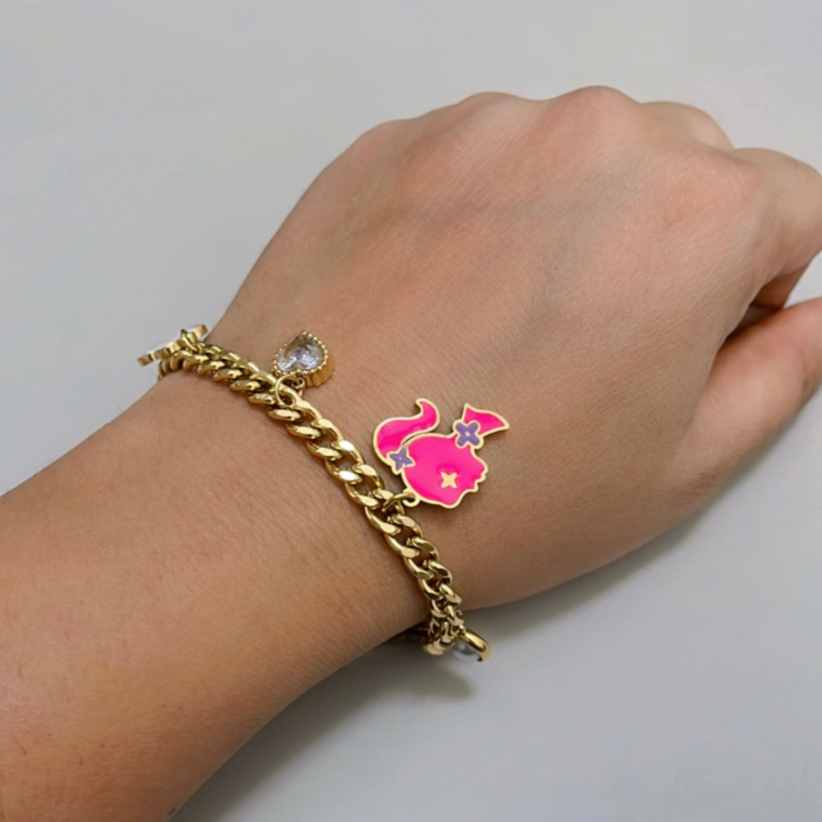 Pink Doll Charm Chain Bracelet