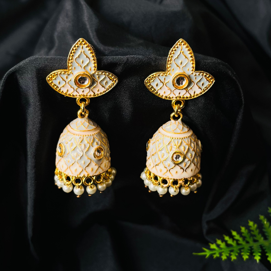 Sky Blue Gold Plated Enamelled Small Jhumki Earrings