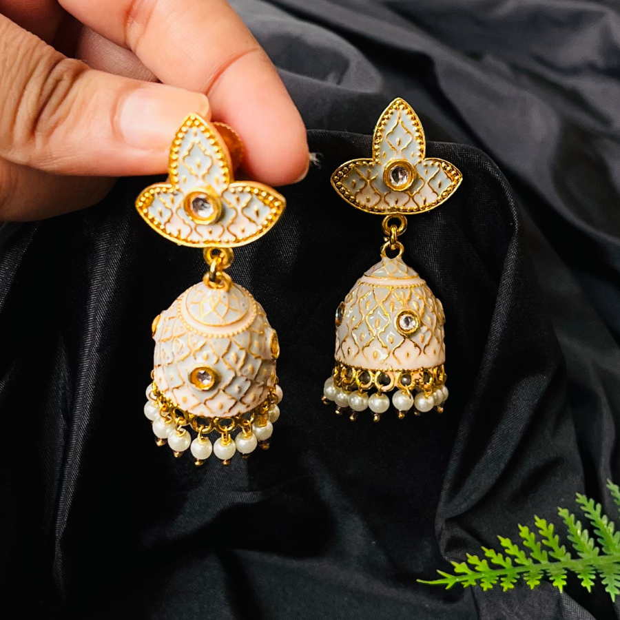 Sky Blue Gold Plated Enamelled Small Jhumki Earrings