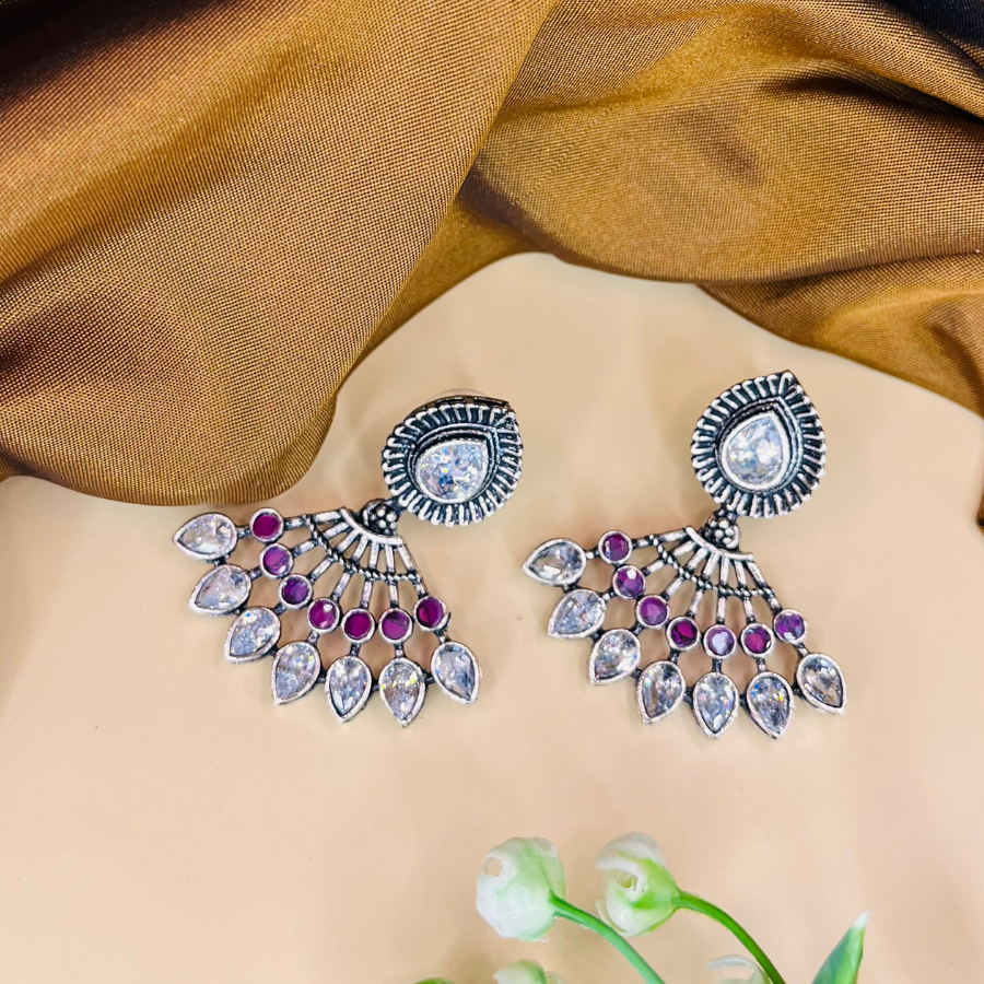 Silver Pink Stone Drop Earrings