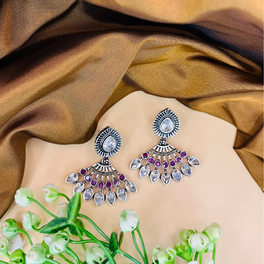 Silver Pink Stone Drop Earrings