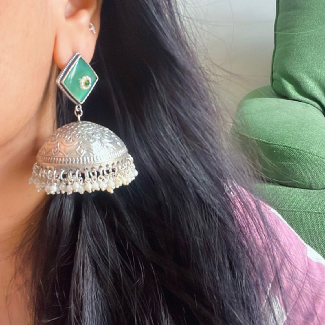 Katrina Mint Jhumka Earrings