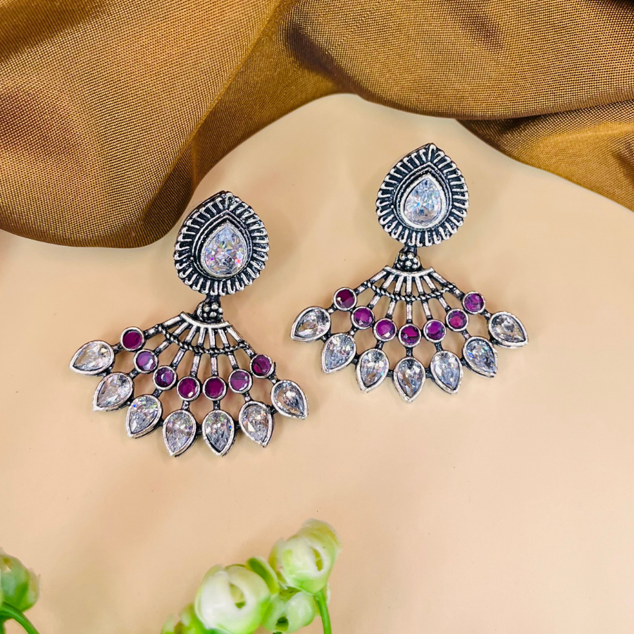 Silver Pink Stone Drop Earrings