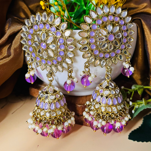 Purple Color Mirror Jhumkas Earring
