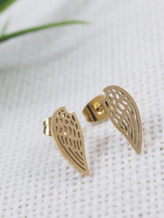 Stainless Steel Gold Plated Angel Wings Stud Earring