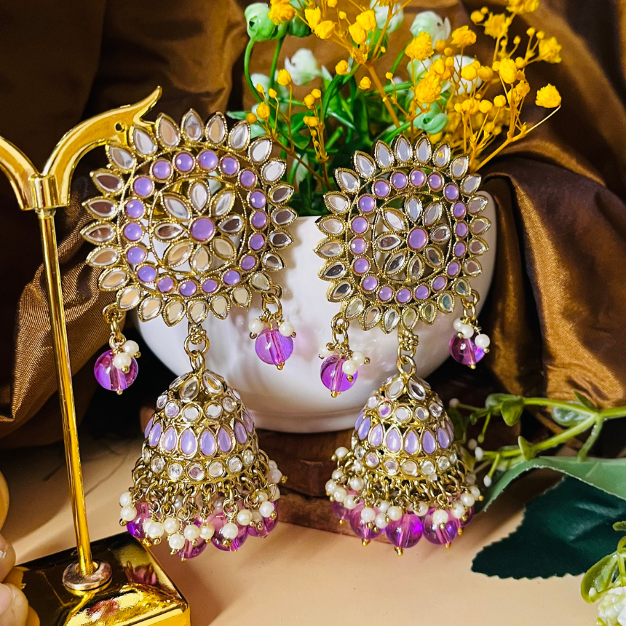 Purple Color Mirror Jhumkas Earring